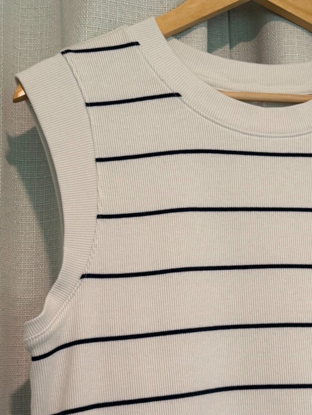 A New Day Sleeveless Knit Mini Shirt Dress - Blue/White, Size L - Picture 3 of 9
